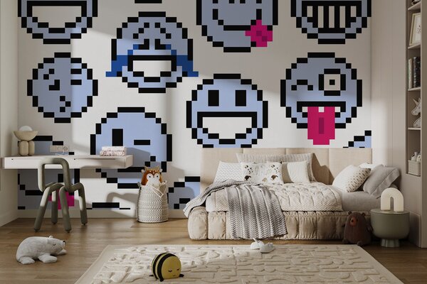 Fotótapéta Zökkenőmentes minta kék smiley arcok, Modern fotótapéta, Modern fotótapéta, w01942v2 - Muralas.hu