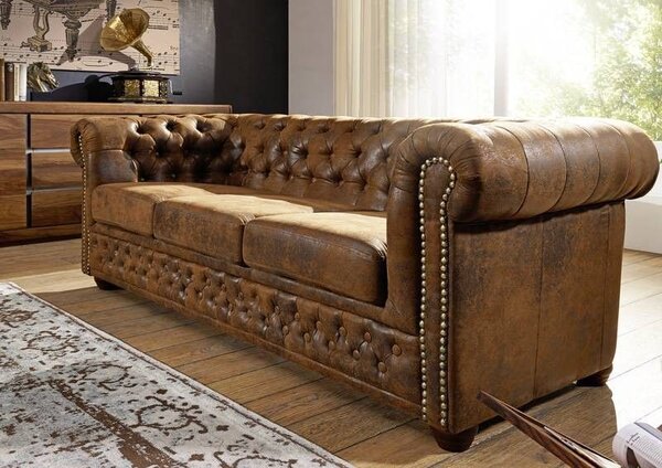 CAMBRIDGE Ülőgarnitúra Chesterfield 203 cm, barna