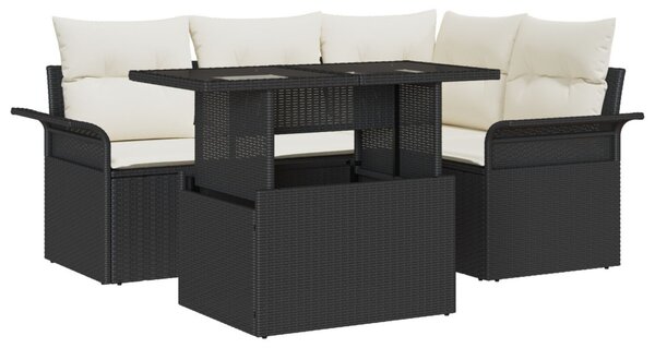 Kerti Kanapé Szett 5 db Fekete [Műanyag]: Poly Rattan