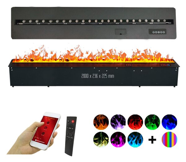 3D vízpárás beépíthető elektromos kandalló, Led, telefonos alkalmazással, ElectricSun MISTique XXL SZ 200 cm