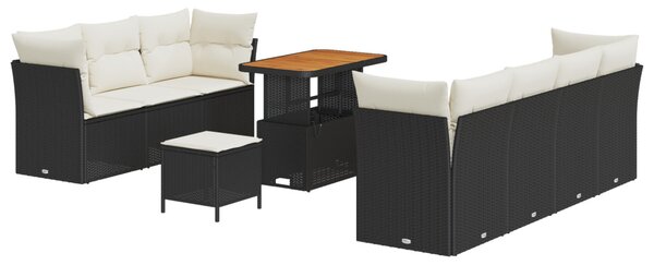 Kerti Kanapé Szett párnával 10 pcs Fekete és krémszínű