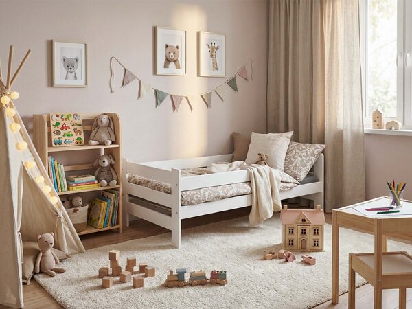 KUBIUS tömör fa gyerekágy leesésgátlóval 140x80 - fehér