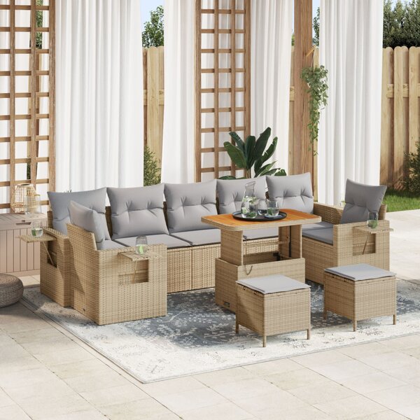 Kerti Kanapé Szett 10 pcs Beige és Világosszürke polirattan