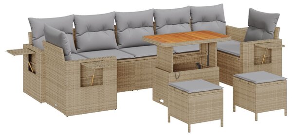 Kerti Kanapé Szett 10 pcs Beige és Világosszürke polirattan
