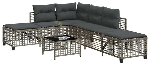 3 részes szürke polyrattan kerti sarokkanapészett párnákkal