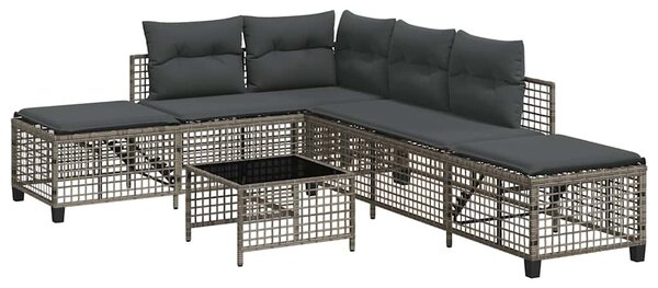 3 részes szürke polyrattan kerti sarokkanapészett párnákkal