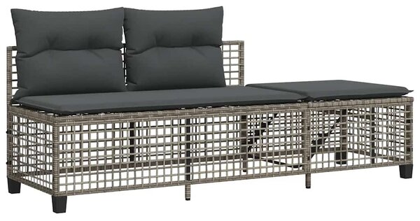 3 részes szürke polyrattan kerti sarokkanapészett párnákkal