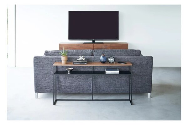 Fekete-sötétbarna konzolasztal kőrisfa dekorral 20,5x126 cm Tower – YAMAZAKI