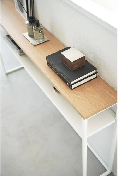 Fehér-világosbarna konzolasztal kőrisfa dekorral 20,5x126 cm Tower – YAMAZAKI