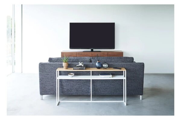 Fehér-világosbarna konzolasztal kőrisfa dekorral 20,5x126 cm Tower – YAMAZAKI