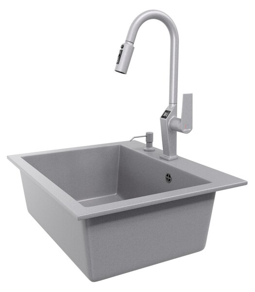 Welland FH-3425 mosogató smart csaptelep - kihúzható multifunkciós fej - vízhőfok kijelző (szürke)