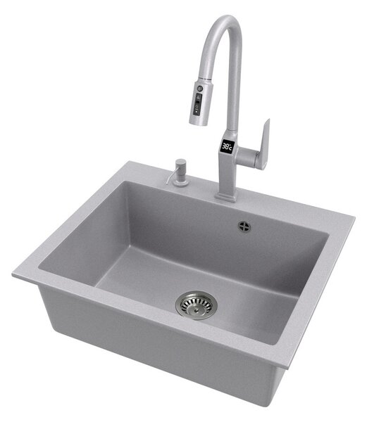 Welland FH-3425 mosogató smart csaptelep - kihúzható multifunkciós fej - vízhőfok kijelző (szürke)