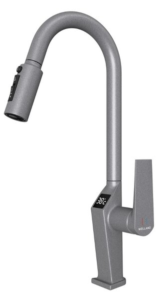 Welland FH-3425 mosogató smart csaptelep - kihúzható multifunkciós fej - vízhőfok kijelző (szürke)
