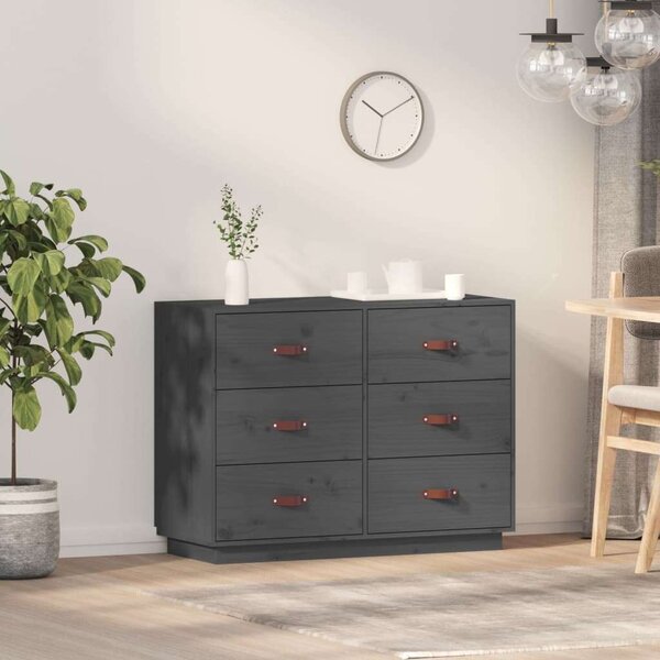 VIDAXL - Tömörfenyő Tálalószekrény - 6 Fiók - 100x40x75 cm