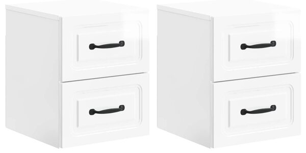 Fali éjjeli szekrény 2 pcs Magasfényű Fehér 34,5 x 33 x 40 cm