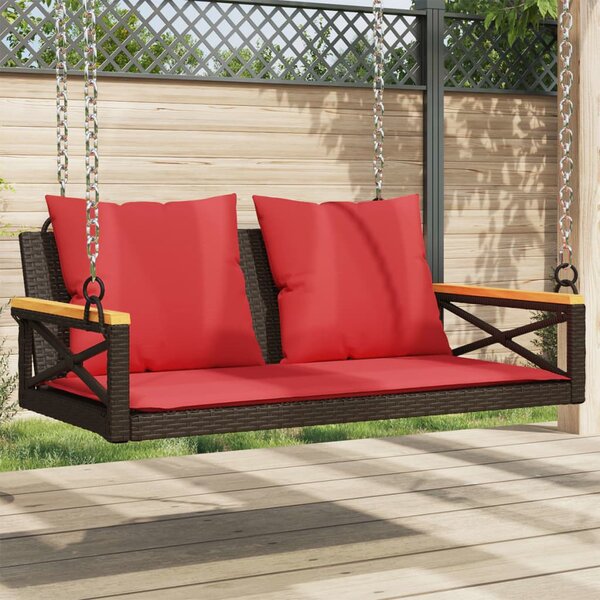 Barna polyrattan hintapad párnákkal 109 x 62 x 40 cm