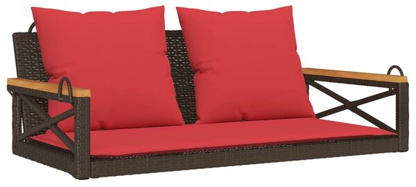 Barna polyrattan hintapad párnákkal 109 x 62 x 40 cm