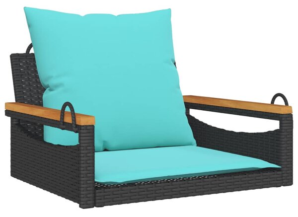 Fekete polyrattan hintapad párnákkal 63 x 62 x 40 cm