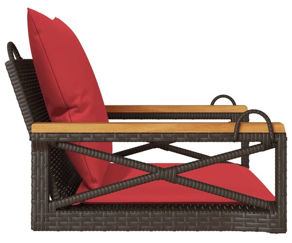 Barna polyrattan hintapad párnákkal 63 x 62 x 40 cm