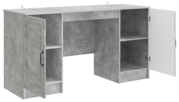Asztal polcokkal Betonszürke 142,5 x 50 x 75 cm Szerelt Fa