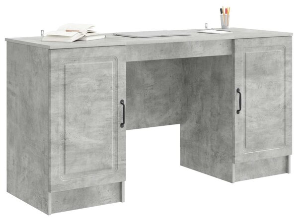 Asztal polcokkal Betonszürke 142,5 x 50 x 75 cm Szerelt Fa