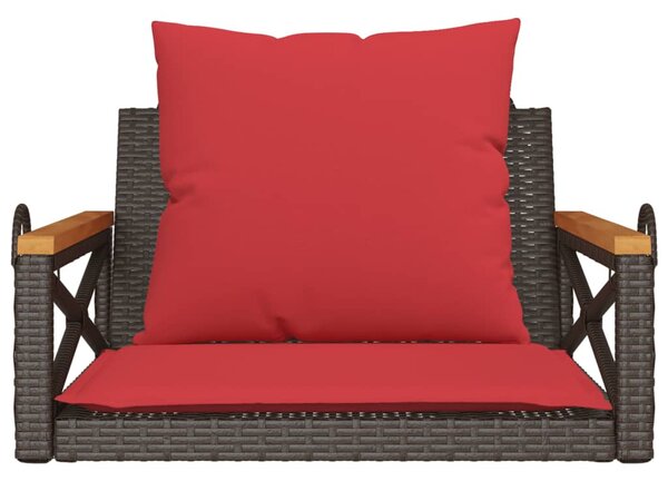 Barna polyrattan hintapad párnákkal 63 x 62 x 40 cm