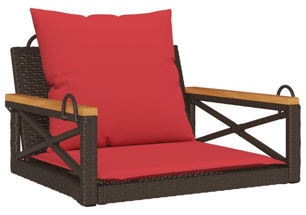 Barna polyrattan hintapad párnákkal 63 x 62 x 40 cm