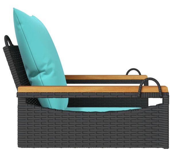 Fekete polyrattan hintapad párnákkal 63 x 62 x 40 cm