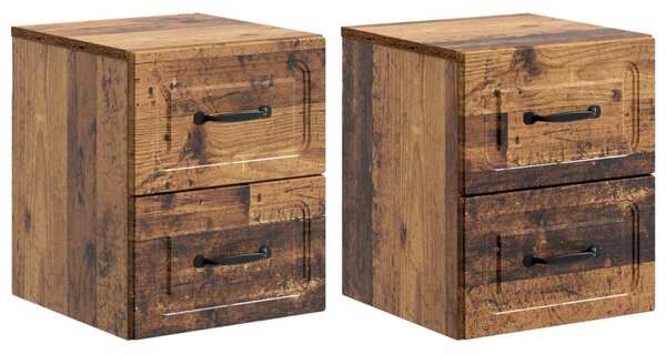 Fali éjjeli szekrény fiókkal 2 pcs Antik Fa 34,5 x 33 x 40 cm