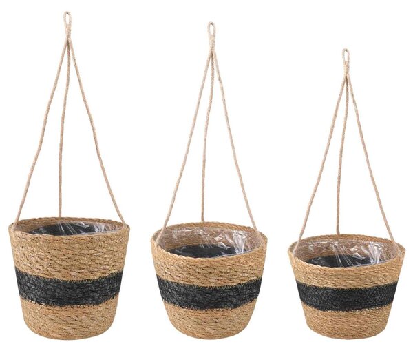 Tengeri fű növénytartók 3 pcs Természetes és Fekete Ø26 x 19 cm