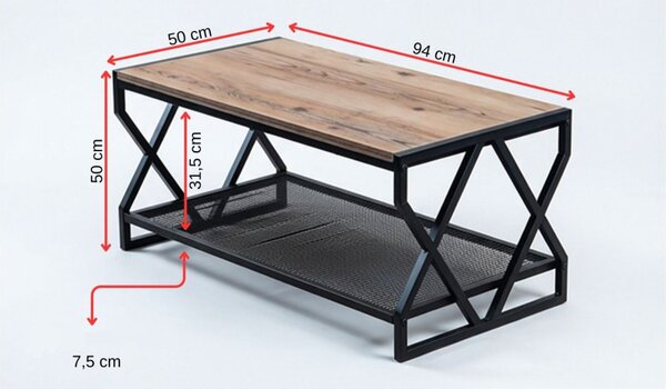 Drak dohányzóasztal, atlanti fenyő-fekete, 94 cm