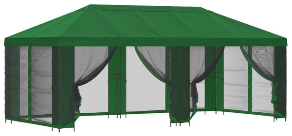 Kerti pavilon oldalfalakkal 6 x 3 m Zöld Poliészter és acél