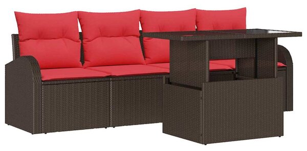 Kerti Kanapé Szett párnával párnával 5 pcs Barna Poly Rattan