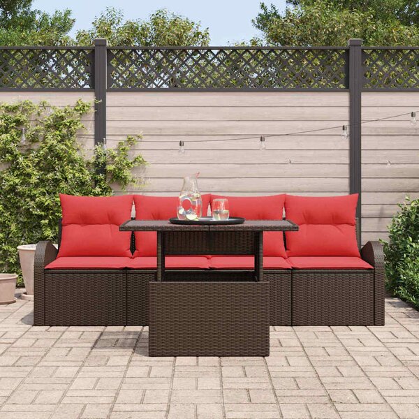 Kerti Kanapé Szett párnával párnával 5 pcs Barna Poly Rattan