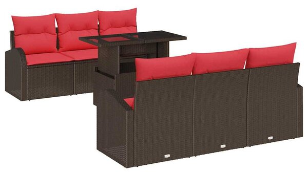 Kerti Kanapé Szett párnával tárolóval 7 pcs Barna Poly Rattan