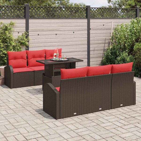 Kerti Kanapé Szett párnával tárolóval 7 pcs Barna Poly Rattan