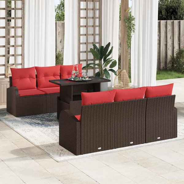 Kerti Kanapé Szett párnával tárolóval 7 pcs Barna Poly Rattan