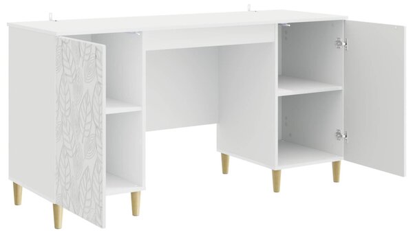 Asztal Magasfényű Fehér Szerelt Fa 142,5 x 50 x 75 cm