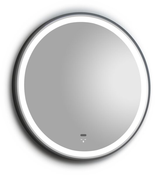 TMP IRON fürdőszoba tükör - FEKETE keret - kerek - LED világítással - érintésmentes kapcsoló - 70 cm