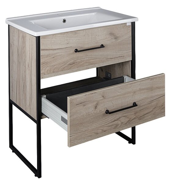 TMP IRON 75 álló fürdőszobabútor - Sanovit ATRIA 9075 porcelán mosdóval - 75 x 45,5 cm