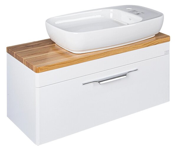 TMP MOON 90 cm fehér - natúr dió - fali fürdőszobabútor - mosdó nélkül - Top Counter mosdókhoz