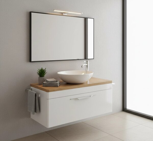 TMP MOON 90 cm fehér - natúr dió - fali fürdőszobabútor - mosdó nélkül - Top Counter mosdókhoz