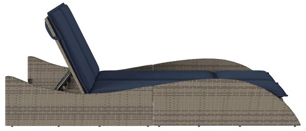 Szürke polyrattan napozóágy párnákkal 114 x 205 x 73 cm