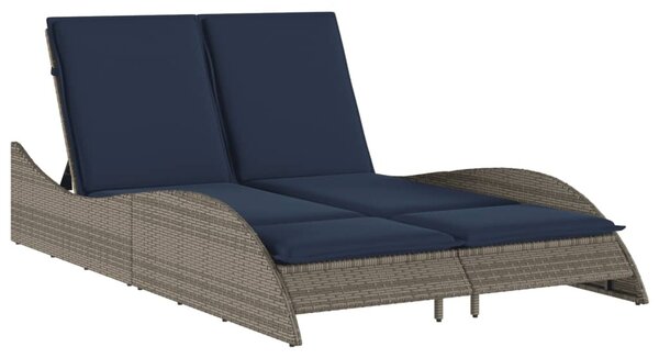 Szürke polyrattan napozóágy párnákkal 114 x 205 x 73 cm