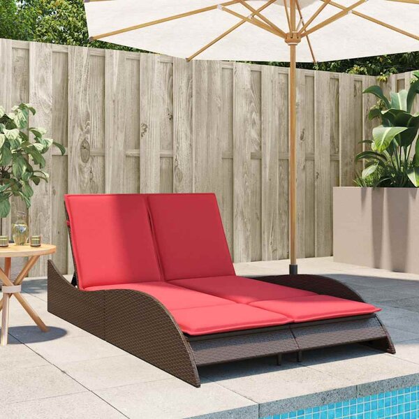 Barna polyrattan napozóágy párnákkal 114 x 205 x 73 cm
