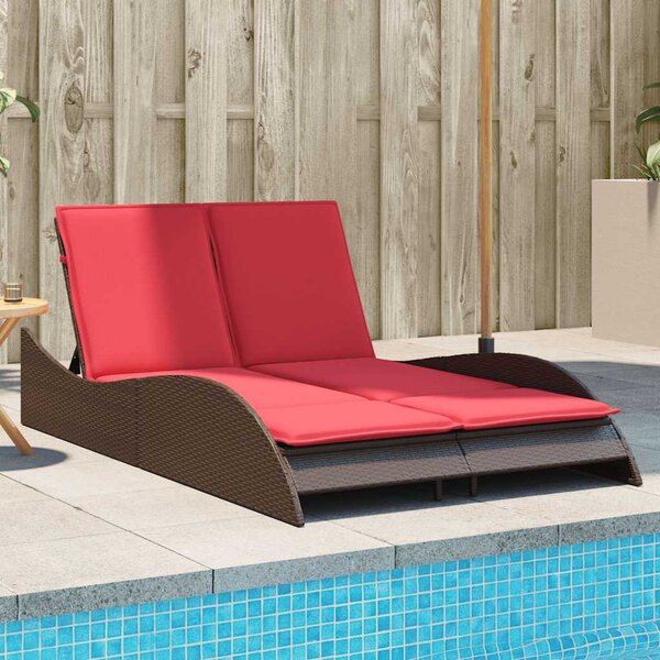Barna polyrattan napozóágy párnákkal 114 x 205 x 73 cm