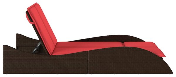 Barna polyrattan napozóágy párnákkal 114 x 205 x 73 cm