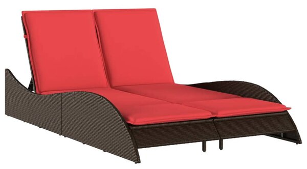 Barna polyrattan napozóágy párnákkal 114 x 205 x 73 cm