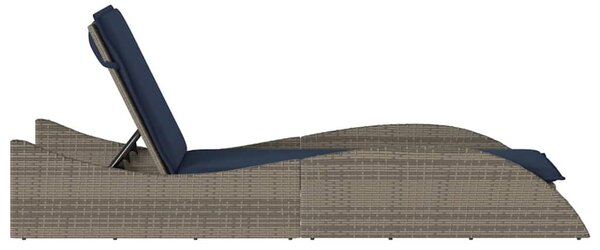 Szürke polyrattan napozóágy párnával 60 x 205 x 73 cm