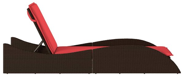 Barna polyrattan napozóágy párnával 60 x 205 x 73 cm
